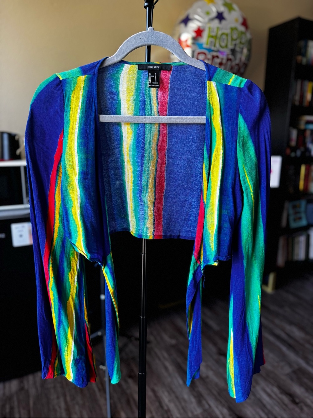 Forever 21 Blue Multicolor Striped Tie Front Top